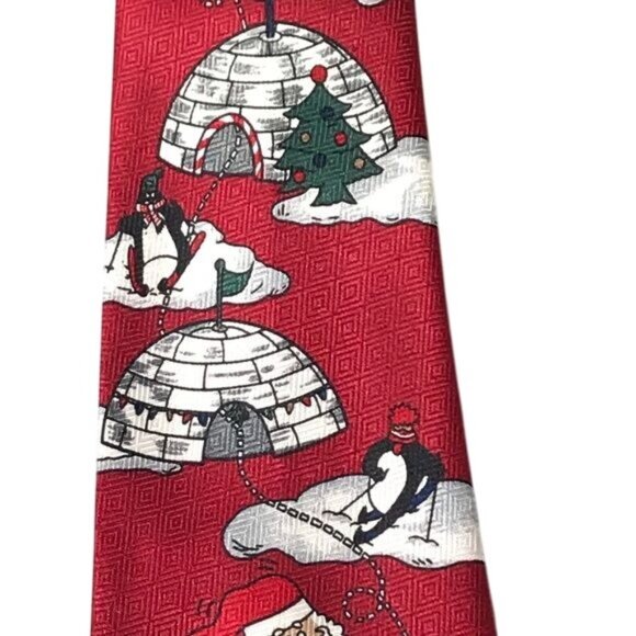 Hallmark Christmas Collection Novelty Tie 1990's Santa Golfing Rudolph 59" - Picture 3 of 11